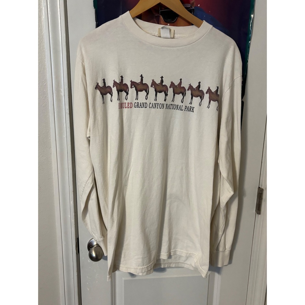 Vintage Fred Harvey Grand Canyon I Muled Long Sleeve T-Shirt Cream Mens L